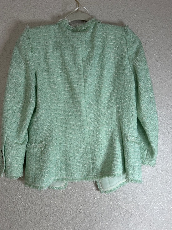 Zara Mint Bouclé Fringe Double-Breasted Blazer Jacket - Picture 5 of 6